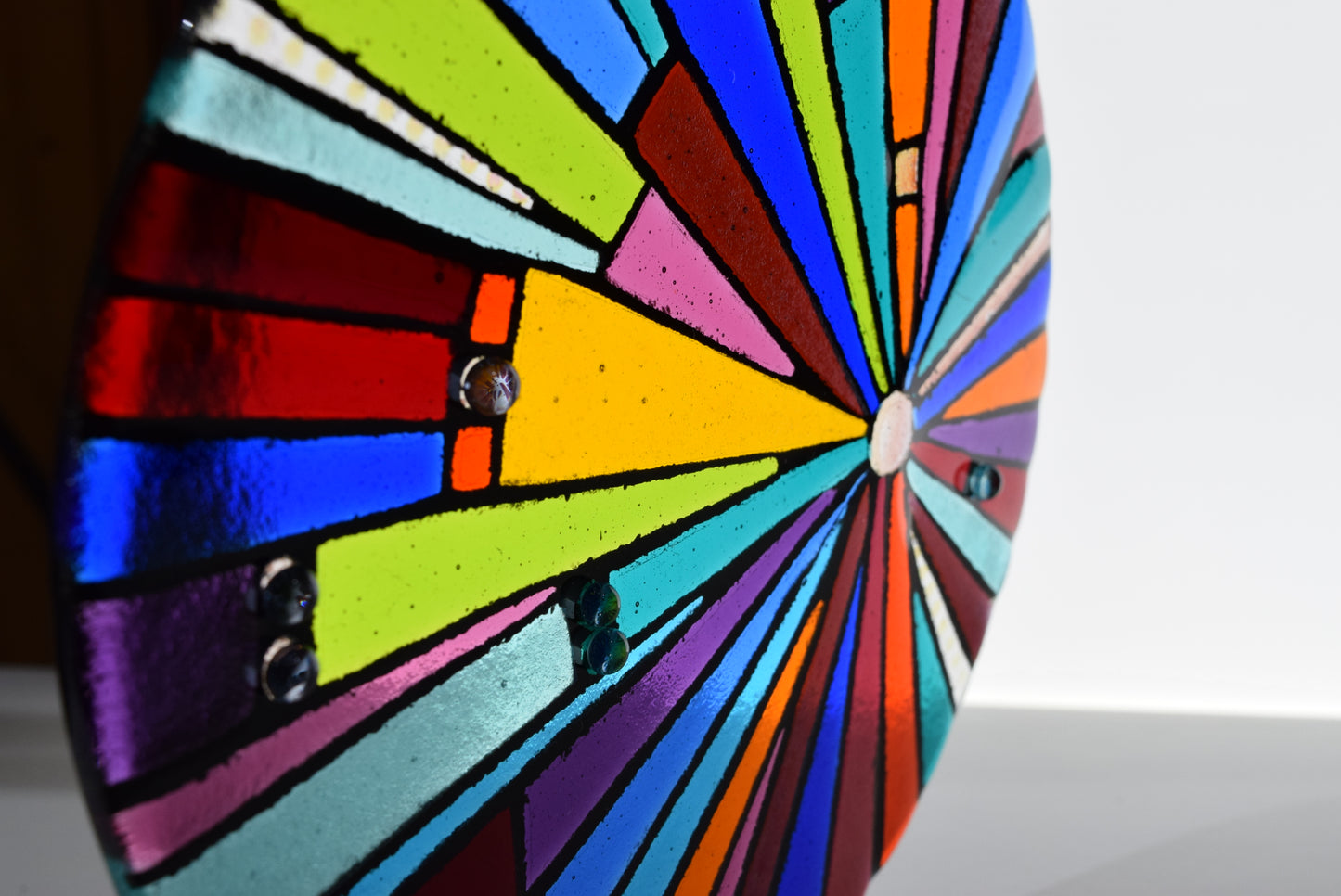 Abstract Multi Coloured Fused Glass Window Hanging