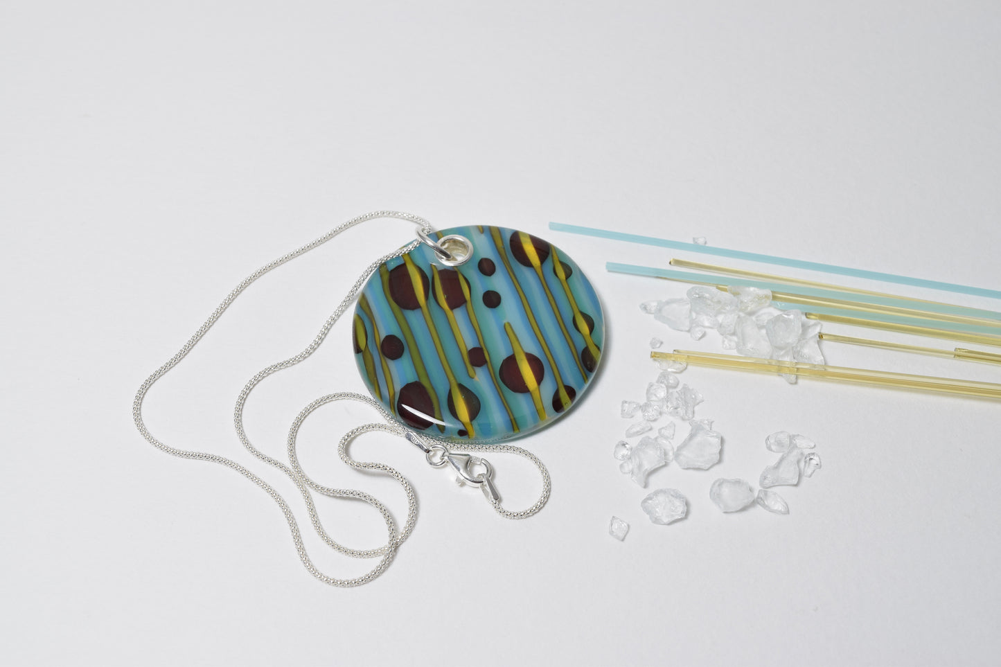 Amber & Turquoise Round Reaction Pendant
