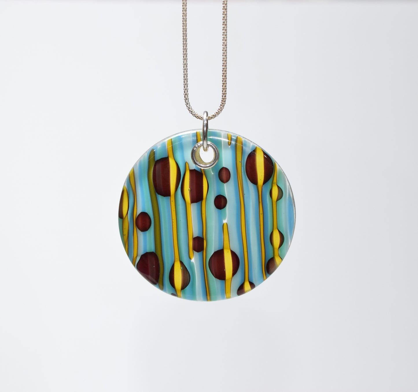 Amber & Turquoise Round Reaction Pendant