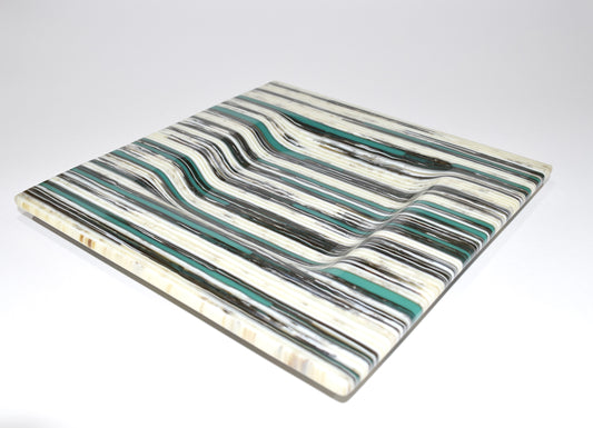 Teal & Vanilla Strip Square Dish