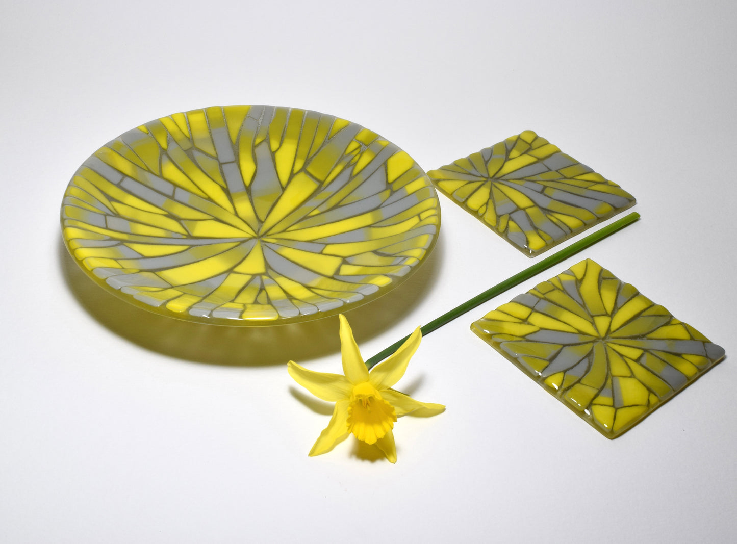 Yellow and Grey Mosaic Round Bowl (Coasters available)