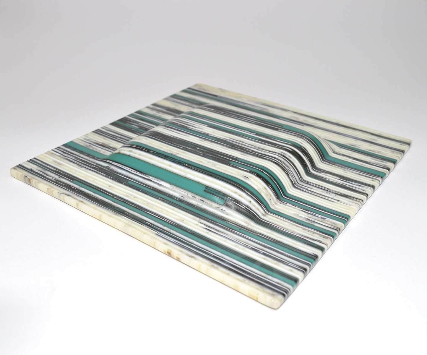 Teal & Vanilla Strip Square Dish