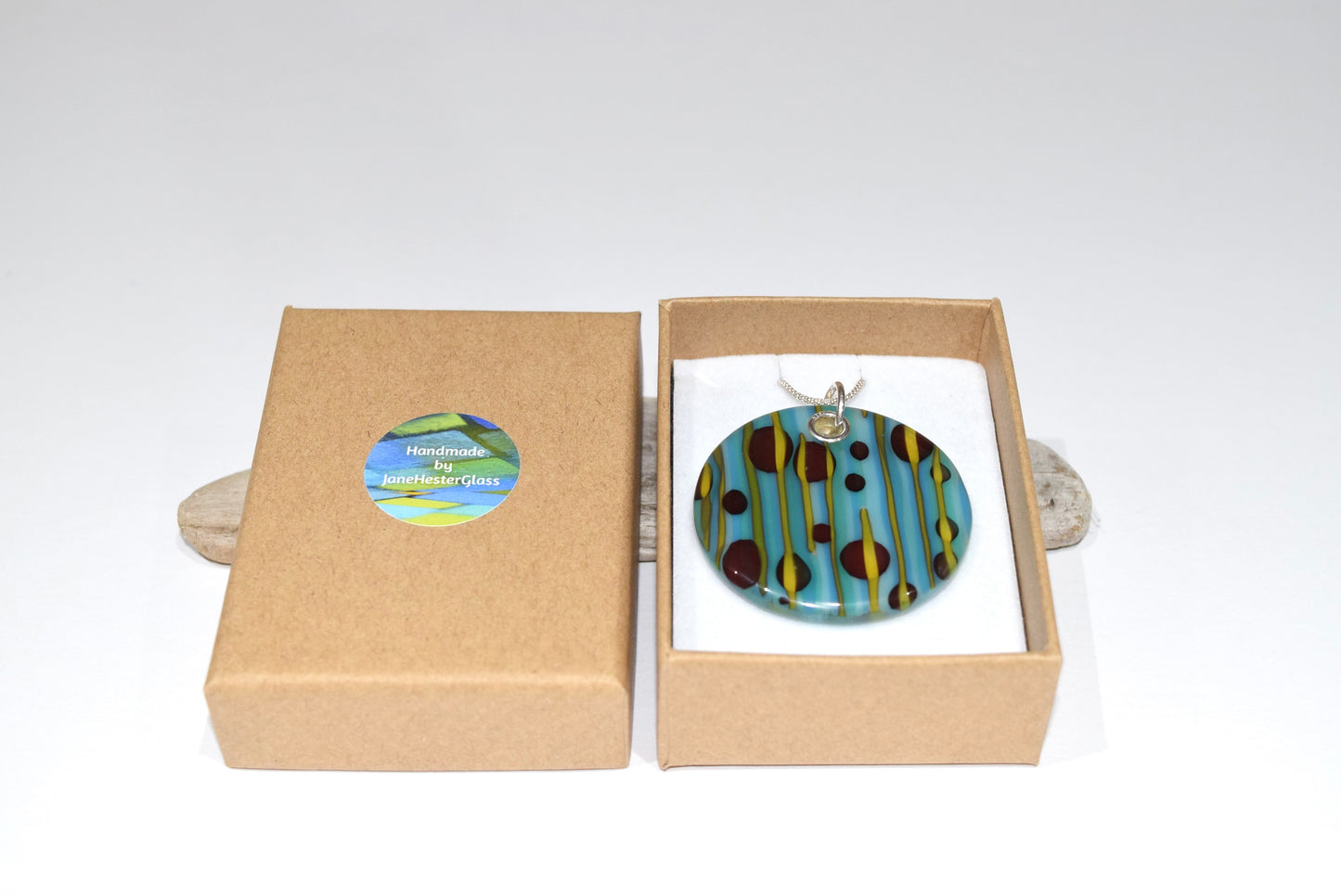 Amber & Turquoise Round Reaction Pendant