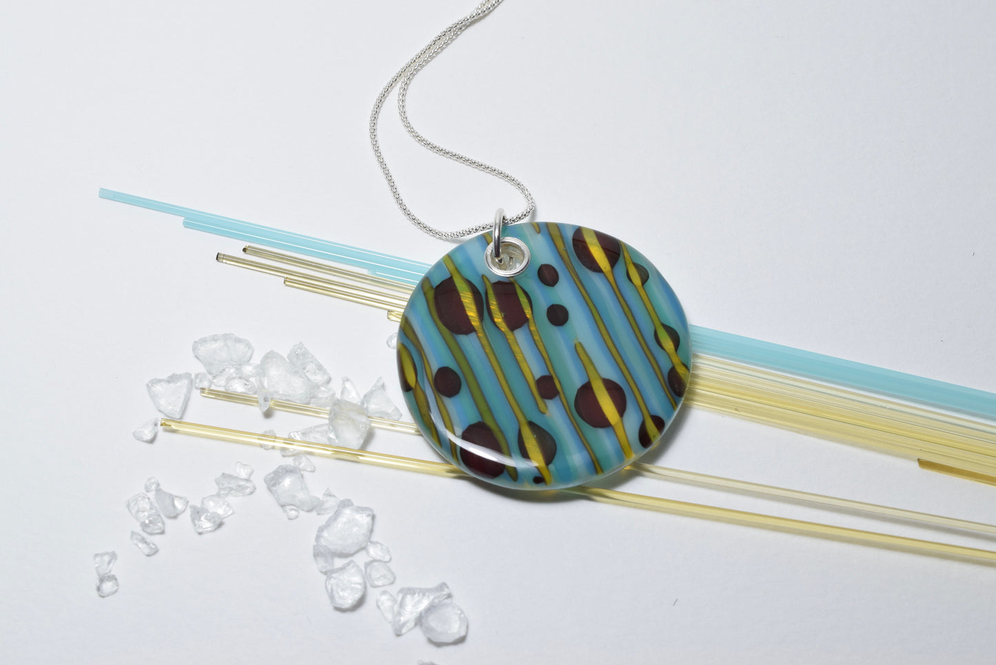 Amber & Turquoise Round Reaction Pendant