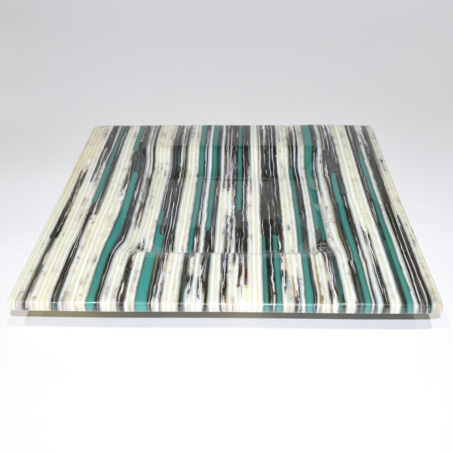 Teal & Vanilla Strip Square Dish
