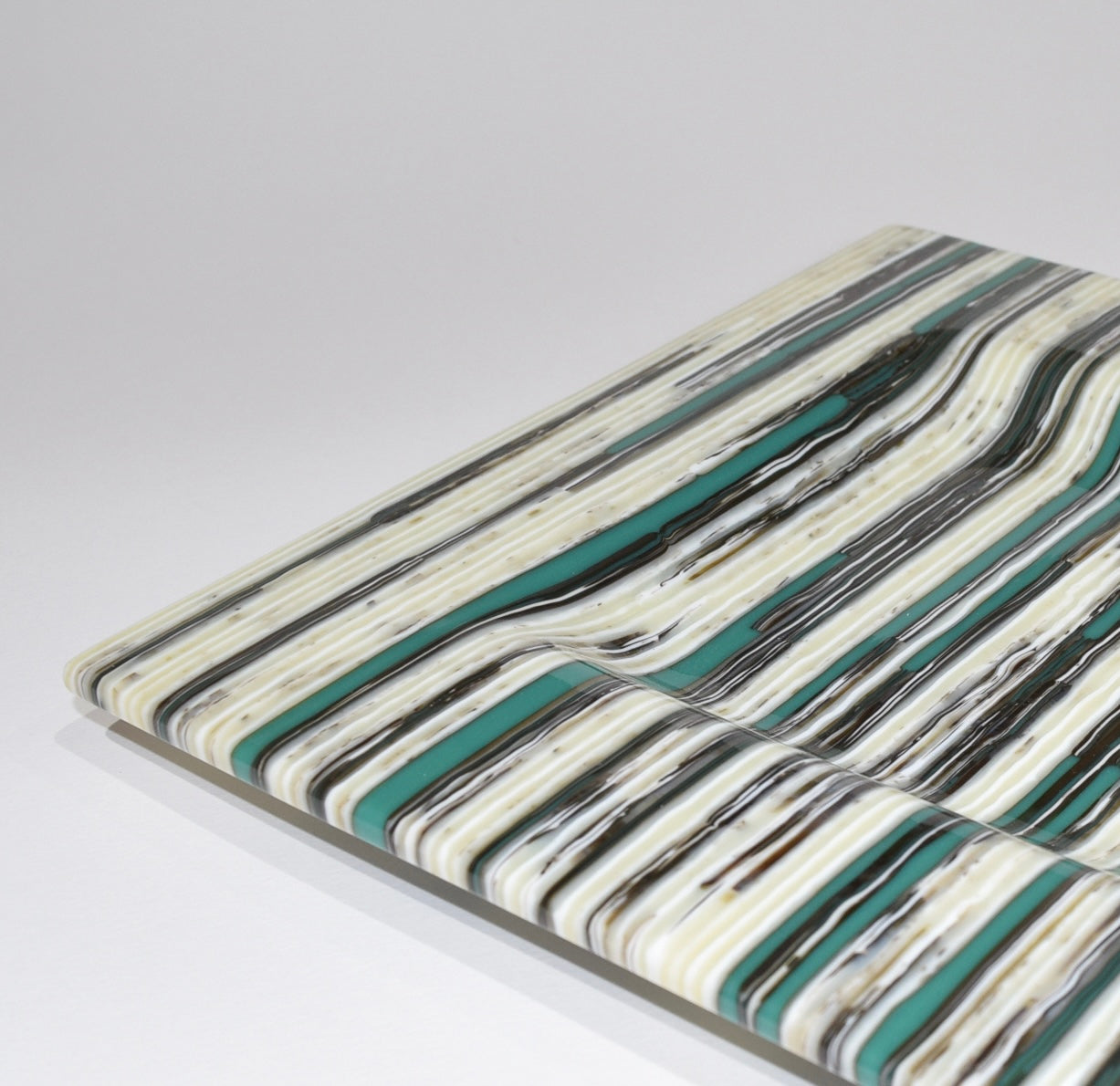 Teal & Vanilla Strip Square Dish
