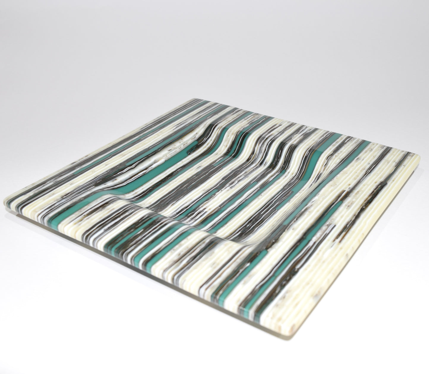 Teal & Vanilla Strip Square Dish