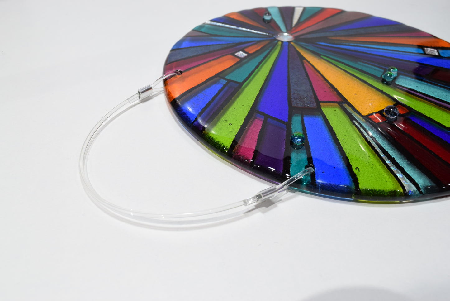 Abstract Multi Coloured Fused Glass Window Hanging