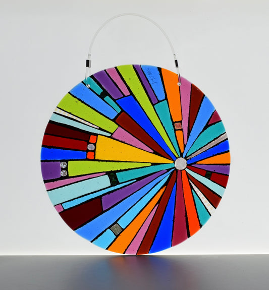 Abstract Multi Coloured Fused Glass Window Hanging