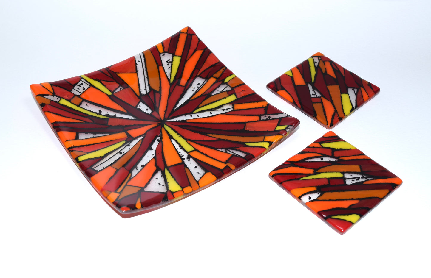 Red and Orange Mosaic Square Dish (Coasters available)