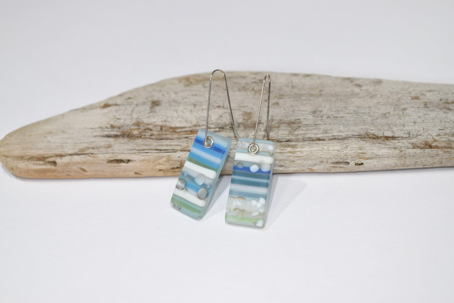 Blue Striped Oblong Pendant & Earring Set