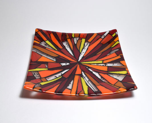 Red and Orange Mosaic Square Dish (Coasters available)